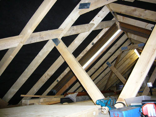 Diagonal in the rafters.